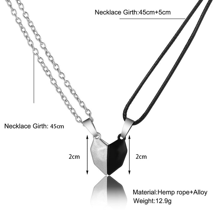 temu cross-border hot selling black and white love pendant, wishing stone pendant necklace, wax rope, personalized heart-shaped couple necklace