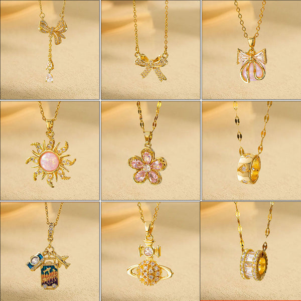 New Real Gold Electroplated Copper Micro Inlay Hollow Full Diamond Small Man Waist Pink Diamond Flower Series Stainless Steel Necklace Wholesale 16 Glossy.pk