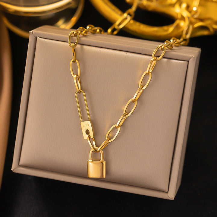 Titanium steel emerald geometric necklace high-grade cold style clavicle necklace fashion temperament accessories do not fade 34 Glossy.pk