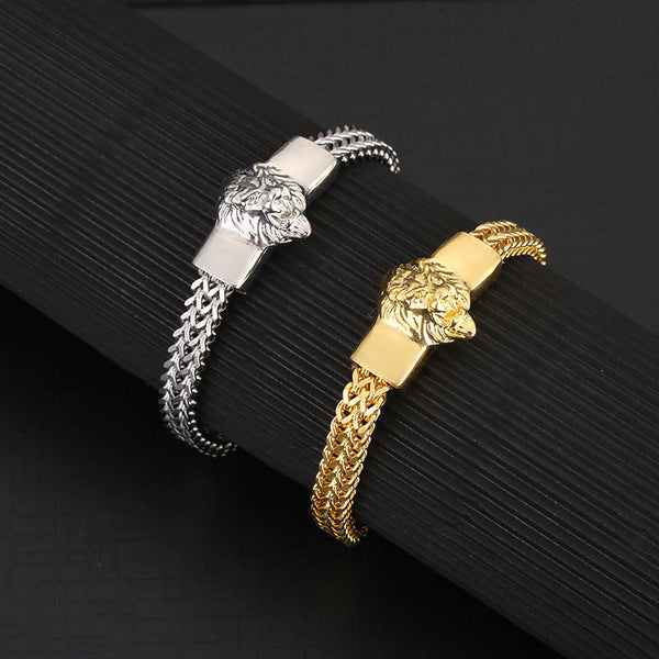 TEMU cross-border titanium steel lion head bracelet European and American men's hip hop bracelet 4*8mm stainless steel chain jewelry Glossy.pk