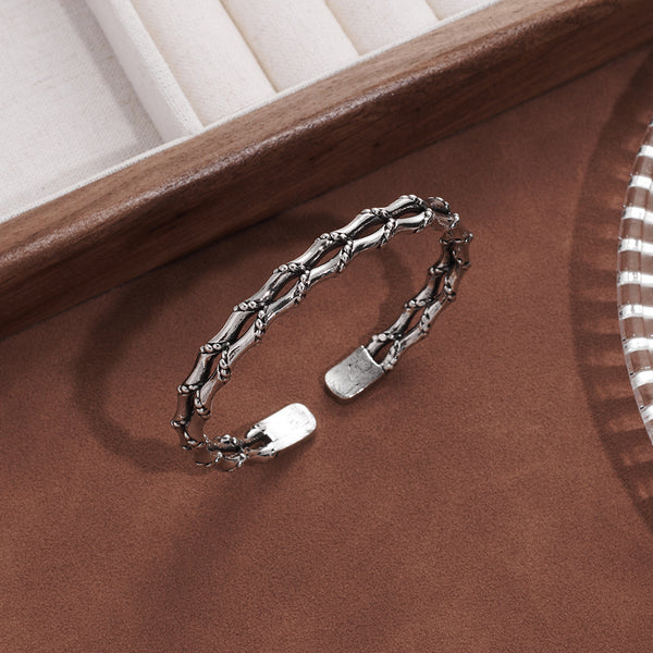 TEMU New Design Woven Double Layer Bamboo Men's Bracelet Personality Vintage Open Bracelet Men's Casual Party Gifts
