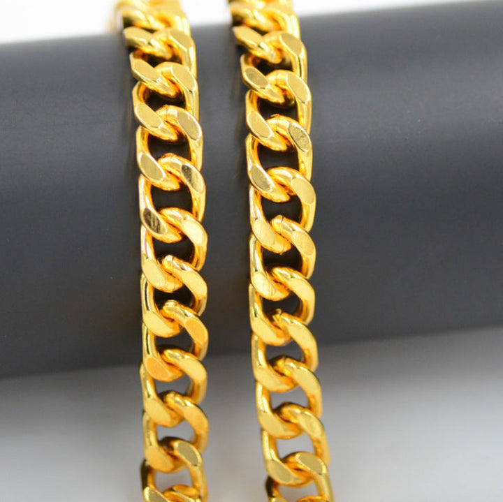 Cross-border jewelry European and American fashion new gold necklace 18K gold-plated men's 8MM side pendant manufacturers wholesale Glossy.pk