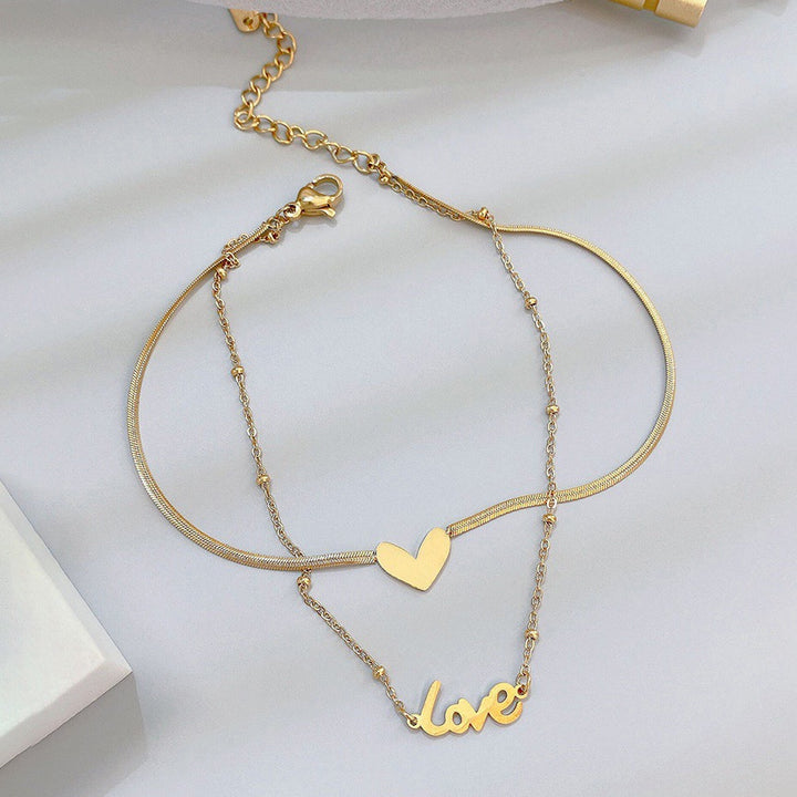 Peach heart double-layered necklace women's high-end design sense niche light luxury temperament collarbone chain neck snake bone chain jewelry