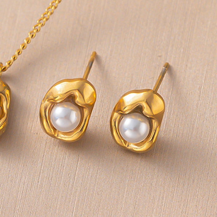 French peanut pearl necklace women's titanium steel 18k bowl bean pearl pendant niche clavicle chain net red fashion new style