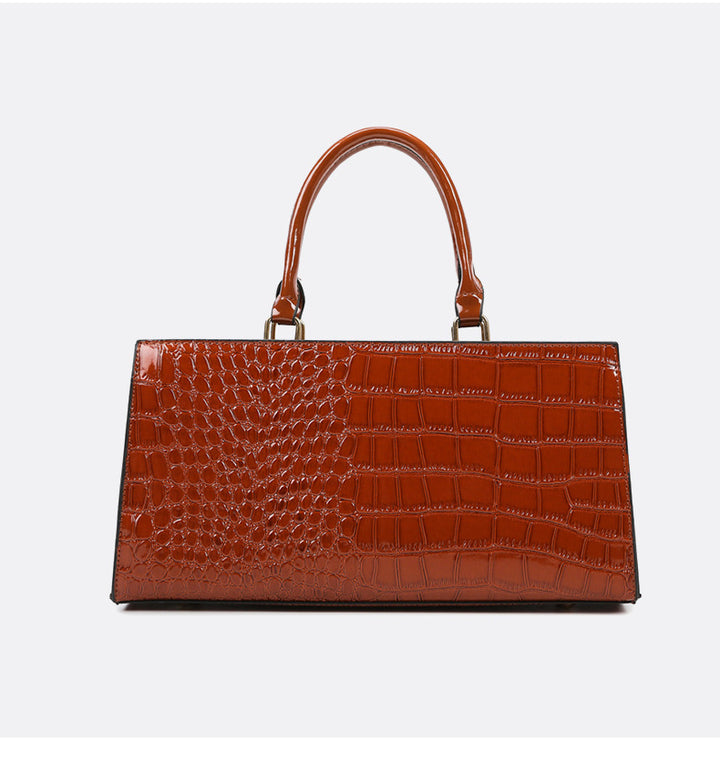 Stylish Women's PU Leather Handbag - Retro Crocodile Print Satchel Glossy.pk