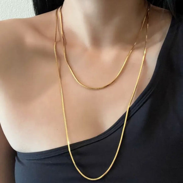 European and American snake bone chain long necklace women's simple layering basic bare chain sweater chain titanium steel non-fading sweater chain Glossy.pk