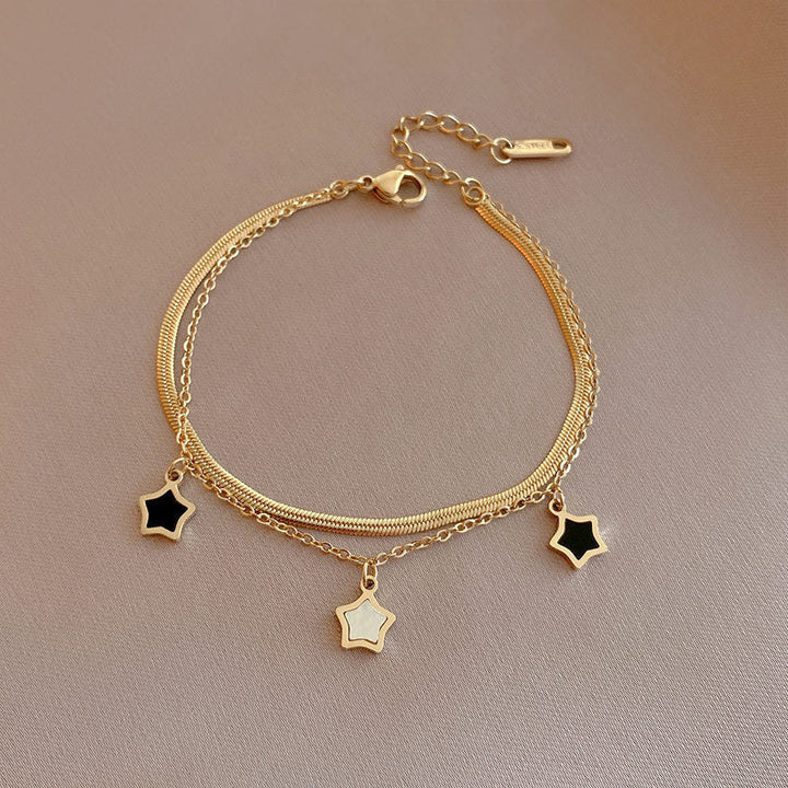 Pentagram shell necklace bracelet women's light luxury sense of luxury ins niche design simple double clavicle chain bracelet Glossy.pk