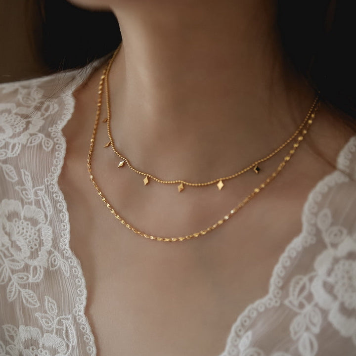 Titanium steel emerald geometric necklace high-grade cold style clavicle necklace fashion temperament accessories do not fade 34 Glossy.pk