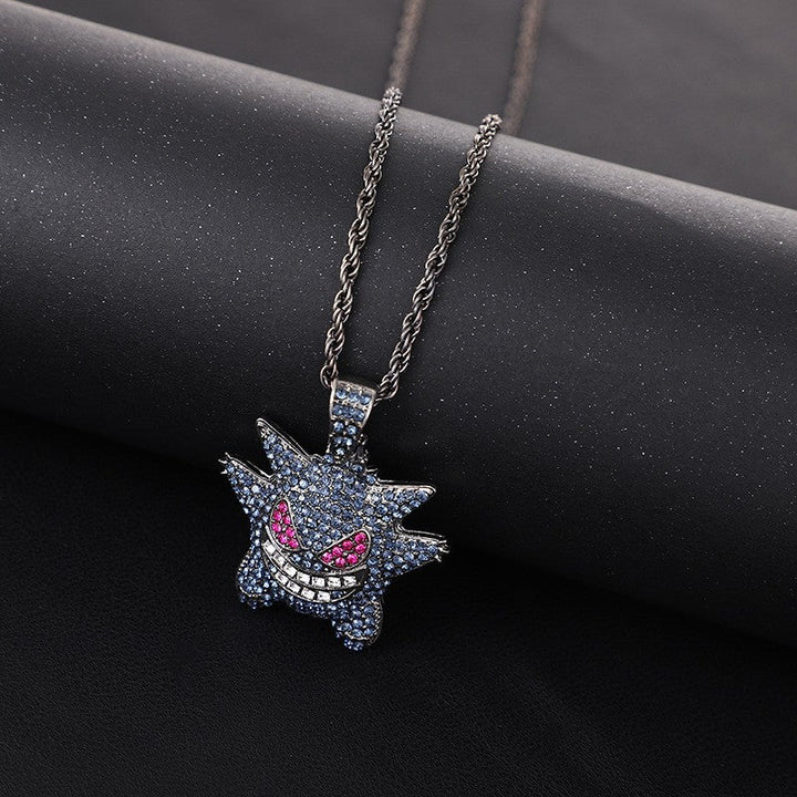 Zhongyi cross-border European and American hip hop elf cartoon funny necklace micro inlaid purple zircon pendant factory wholesale Glossy.pk