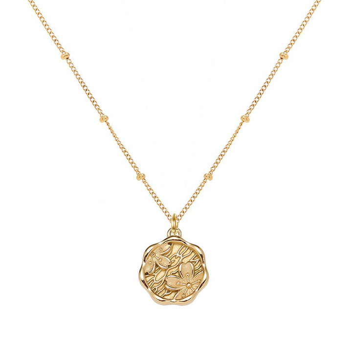 Sense of luxury, niche, irregular medals, peach blossom imprints, titanium steel necklace jewelry, women's 18K gold ins, net red clavicle chain