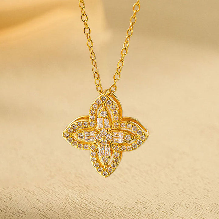New Real Gold Electroplated Copper Micro Inlay Hollow Full Diamond Small Man Waist Pink Diamond Flower Series Stainless Steel Necklace Wholesale 16 Glossy.pk