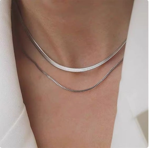 European and American snake bone chain long necklace women's simple layering basic bare chain sweater chain titanium steel non-fading sweater chain Glossy.pk
