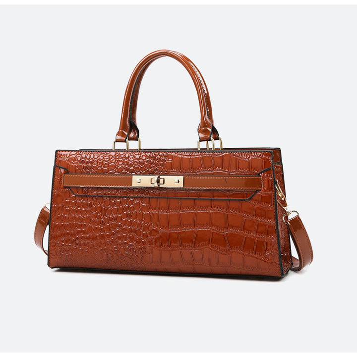 Stylish Women's PU Leather Handbag - Retro Crocodile Print Satchel Glossy.pk