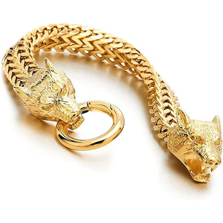 Cross-border AliExpress European and American stainless steel men's bracelets, titanium steel hip-hop bracelets, Nordic domineering wolf head Viking chains Glossy.pk