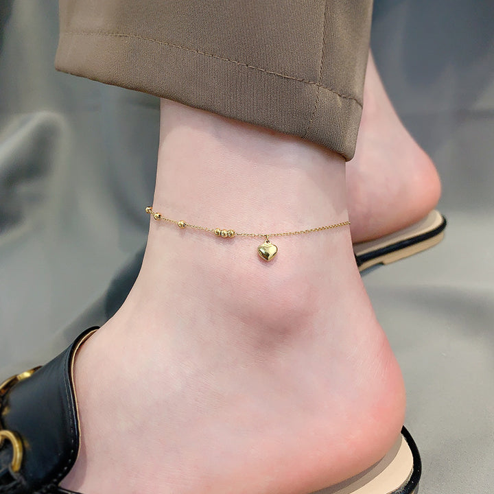 18K gold love bead anklet women's light luxury ins wind foot chain hypoallergenic simple cold wind factory direct sales