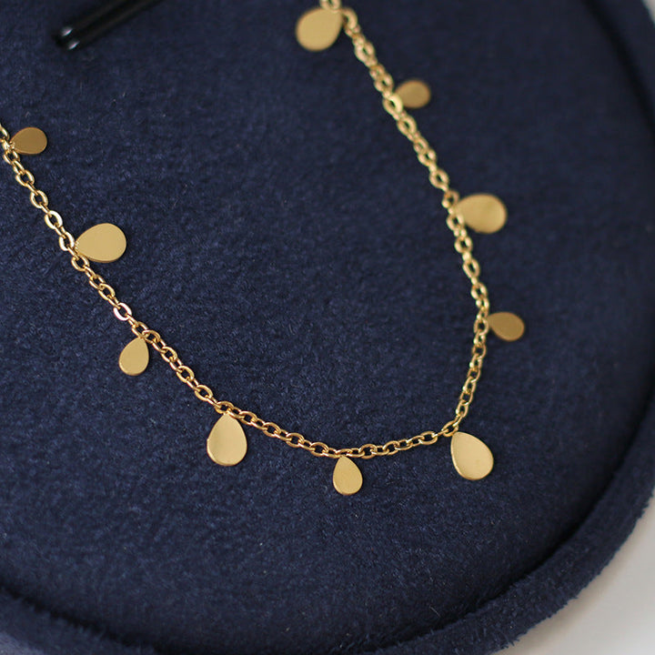 Super beauty spot clavicle chain geometric round square pear-shaped temperament small necklace titanium steel plated 18K gold wholesale Glossy.pk