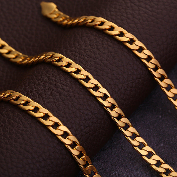 Cross-border jewelry Europe and the United States fashion new gold necklace plated 18K gold men's 6MM side necklace factory wholesale Glossy.pk