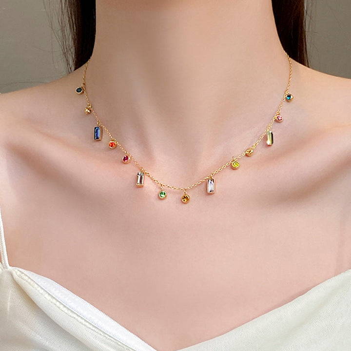 Titanium steel emerald geometric necklace high-grade cold style clavicle necklace fashion temperament accessories do not fade 34 Glossy.pk