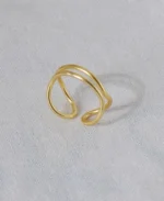 Wavy layered adjustable ring- gold