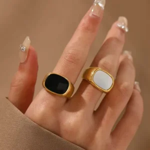 Black & White Ring — Stainless Steel | Glossy.pk