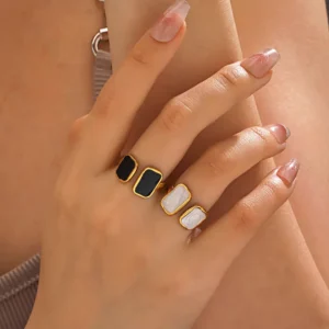 Adjustable Black & White Ring — Stainless Steel | Glossy.pk