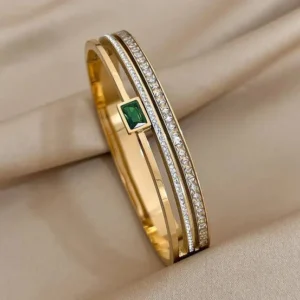 Green Rhinestone 3-Layered Bangle