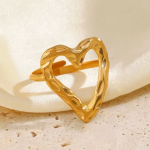 Chunky heart adjustable stainless steel ring
