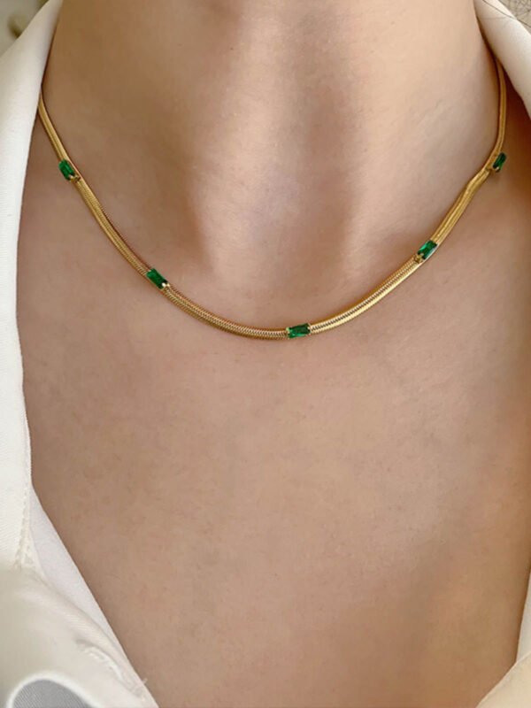 Titanium steel emerald geometric necklace high-grade cold style clavicle necklace fashion temperament accessories do not fade 34 anti-tarnish jewellery from Glossy.pk, Lahore