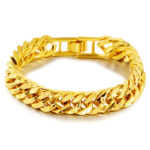 Zhongyi TEMU European and American jewelry 12mm 24K gold plated classic men's bracelet cross-border new Cuban bracelet men Glossy.pk