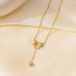 Ribbon Water‑Drop Clavicle Necklace — Gold Tone product photo 3 | Glossy.pk Pakistan