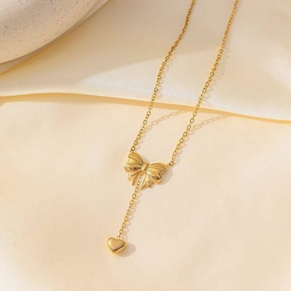 18k Gold Clavicle Chain Titanium Steel Necklace Design Sense Bow Water Drop Love Chain anti-tarnish jewellery from Glossy.pk, Lahore