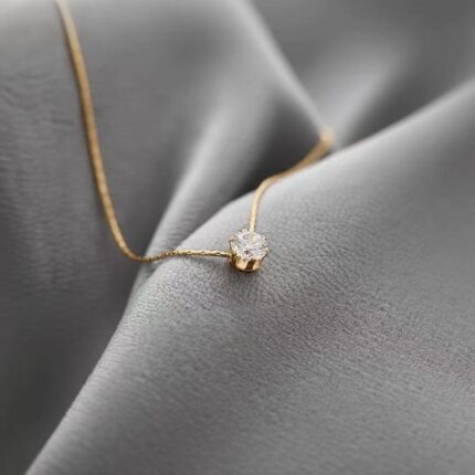 New design gold high-grade 6 prong diamond pendant single diamond pear shaped drop diamond necklace plated 18K gold does not fade women