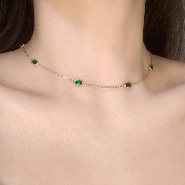 Titanium steel emerald geometric necklace high-grade cold style clavicle necklace fashion temperament accessories do not fade 34 anti-tarnish jewellery from Glossy.pk, Lahore