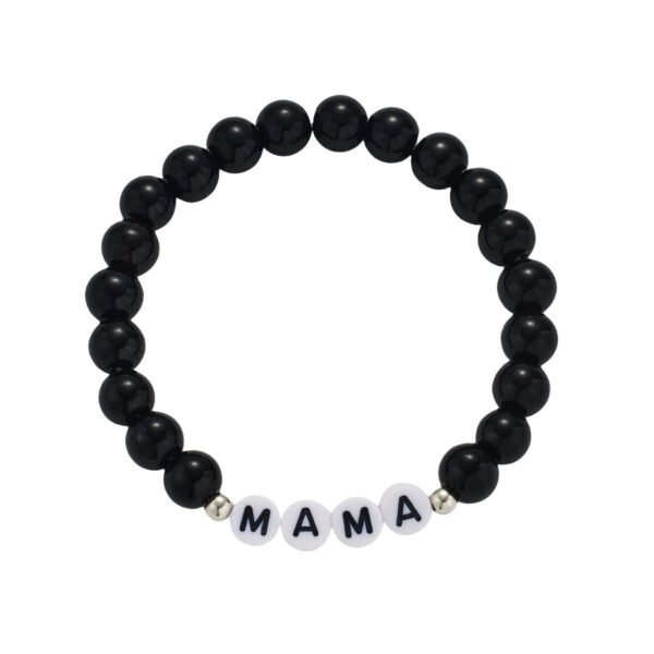 8mm Handwoven Brunge Cord Beaded Bracelet MAMA Mother’s Day Bracelet Black Matte Glossy Glass Beads anti-tarnish jewellery from Glossy.pk, Lahore