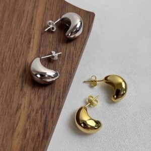 Small Bean Stud Earrings — Gold & Steel Tone