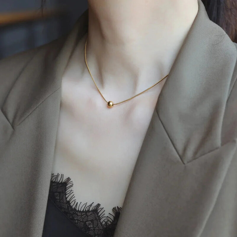 Single small gold bean pendant titanium steel does not fade necklace with ball Bing when to run necklace simple clavicle chain women Glossy.pk