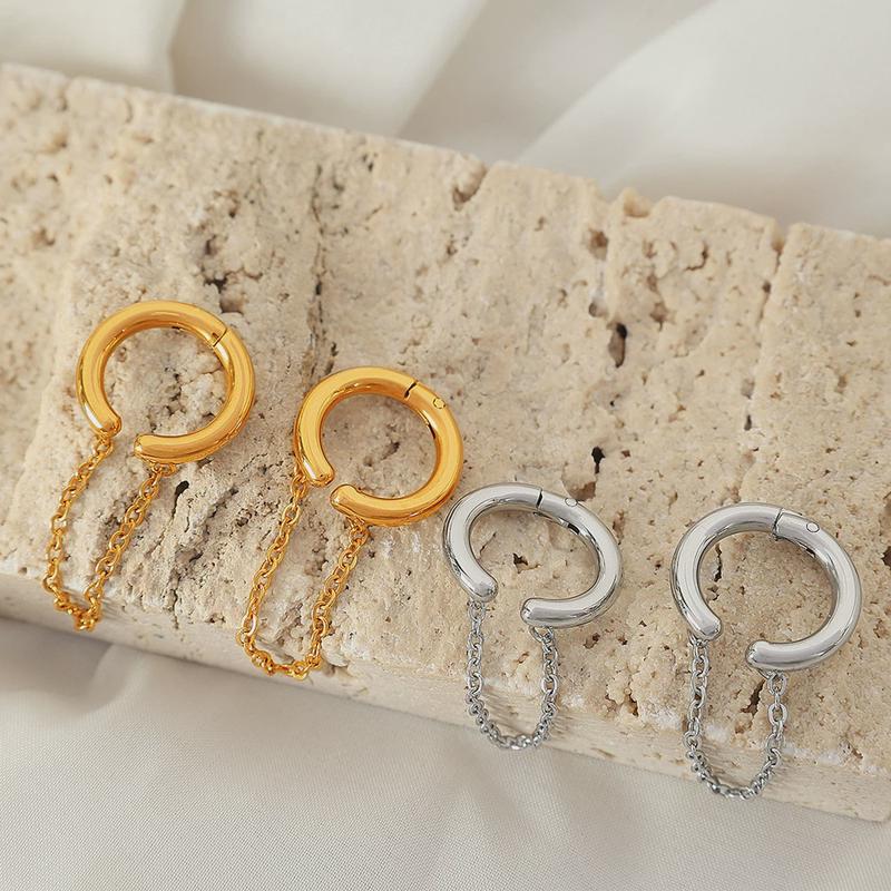 European and American wholesale simple and small no ear piercing ear clips female titanium steel fashion sense ear bone clips niche design fashion temperament Glossy.pk