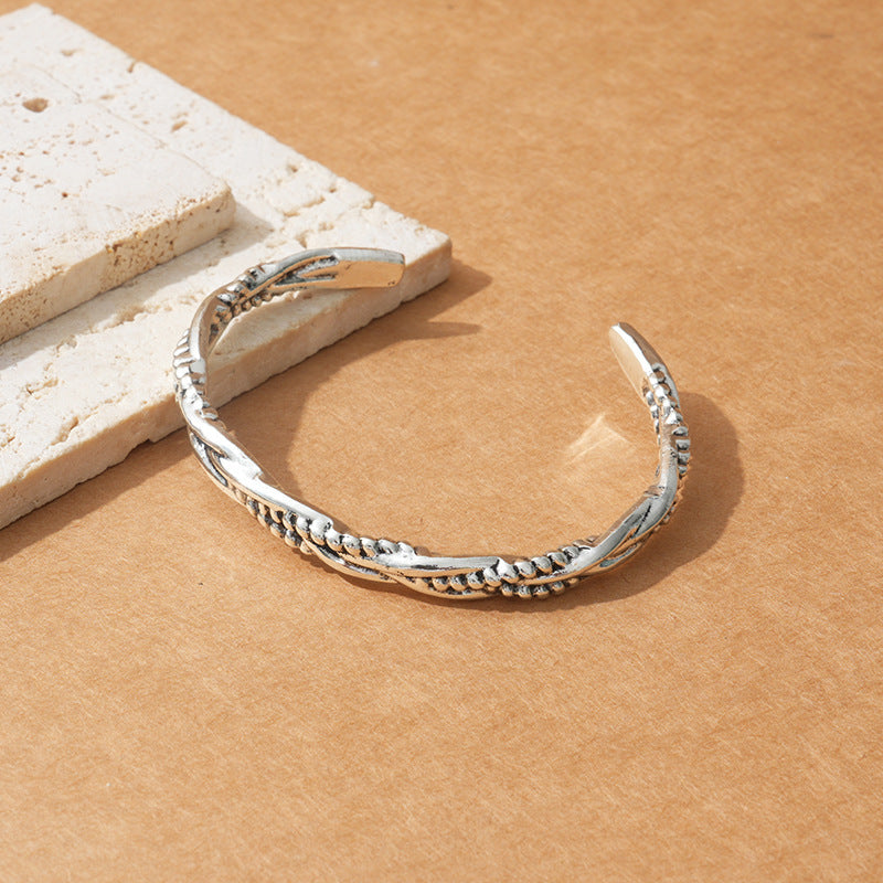 temu cross-border amazon new retro personality metal twist braided bracelet open design hand jewelry wholesale