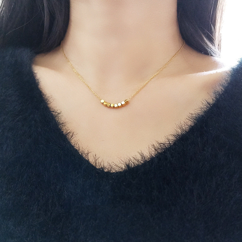 2024 new Bafang Laicai crushed silver small sugar cube titanium steel necklace bracelet anklet set high-quality clavicle chain Glossy.pk