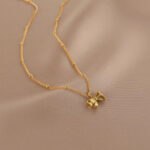 2024 new 18k gold clavicle chain titanium steel necklace design sense bow water drop love chain does not fade Glossy.pk