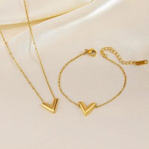 Curved V Necklace & Matching Set (Gold) product photo 2 | Glossy.pk Pakistan