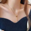 Light luxury niche cold wind ins women’s collarbone chain, high-end sense round ball anti-tarnish jewellery from Glossy.pk, Lahore