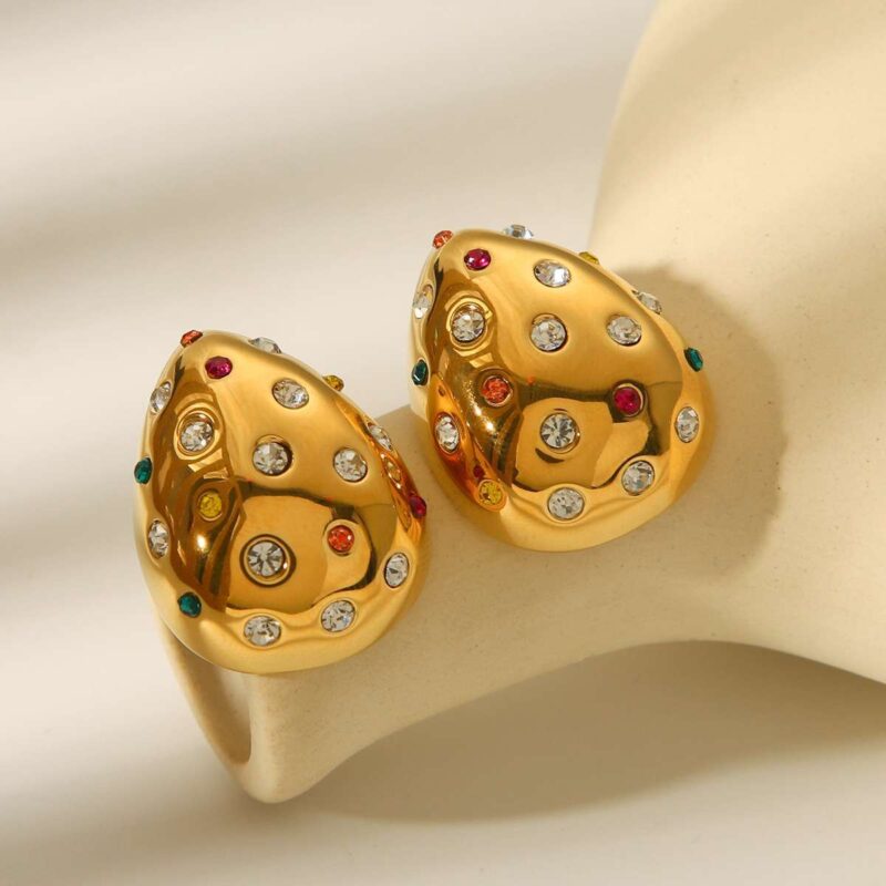 Amazon Hot Sale Titanium Steel Cast Diamond Pearl Water Drop Earrings INS Women's Fashion Versatile Earrings Chubby Dun Glossy.pk