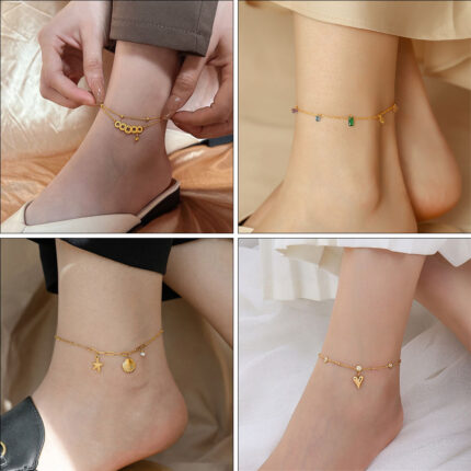 Sense of luxury, delicate shell claw diamond, starfish, titanium steel anklet, sweet ocean style, new ankle and foot chain 22 Glossy.pk