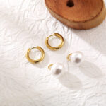 European and American simple French style retro romantic pearl pendant earrings gentle wind titanium steel plated 18K real gold earrings for women