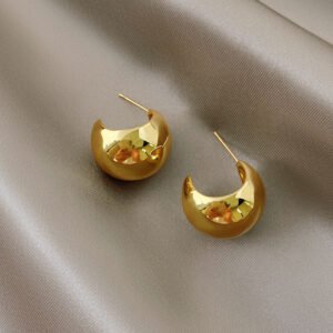 C-shaped Semi-Round Earrings — Gold & Steel Colours product photo 4 | Glossy.pk Pakistan