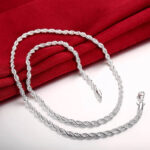 Silver 4mm Chain Men's Twisted Rope Necklace Bracelet Fashion Women's Men's Silver Twist Necklace Quality Jewelry Set Glossy.pk