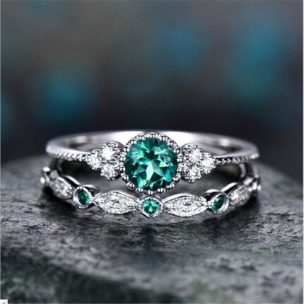 Zhongyi Europe and America Wish New Fashion and Versatile Women's Zircon Ring Silver-plated Micro Emerald Ring Glossy.pk