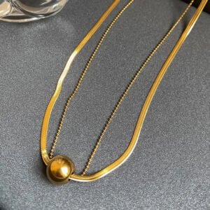 Double-Layer Round-Ball Necklace — Gold or Steel Colour product photo 4 | Glossy.pk Pakistan