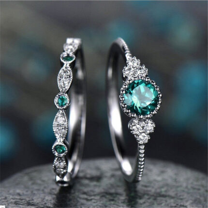 Zhongyi Europe and America Wish New Fashion and Versatile Women's Zircon Ring Silver-plated Micro Emerald Ring Glossy.pk